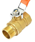 Heavy Duty Pro Level Hard Cast Brass Ball Shut Off Valve For Residential Plumbing And Water Systems, close-up view with orange handle.