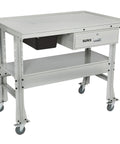Beefy Heavy Duty Tear Down Table Workbench With Drain, Steel Work Surface And Built In Containment Basin, Lockable Storage Drawer, 1000 Lb Capacity, Four 4 Inch Poly Swivel Casters Two Locking For Easy Mobility