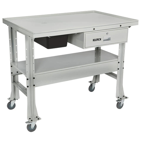 Beefy Heavy Duty Tear Down Table Workbench With Drain, Steel Work Surface And Built In Containment Basin, Lockable Storage Drawer, 1000 Lb Capacity, Four 4 Inch Poly Swivel Casters Two Locking For Easy Mobility