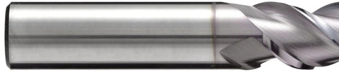 Close-up of Carbide Square Nose End Mill Pro Grade Extra Long Reach For Aluminum And Nonferrous 6 Inch Length with sharp flutes.