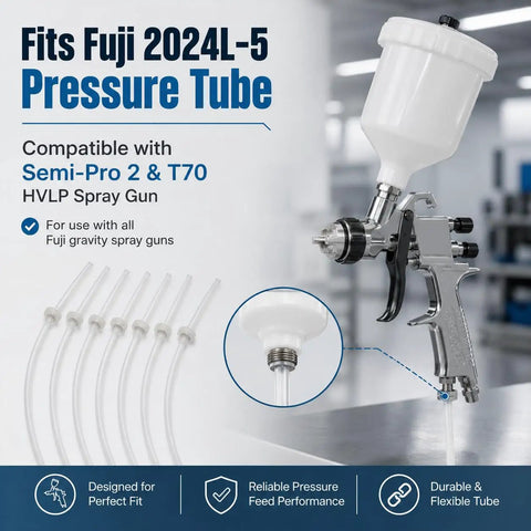 Top Shelf Silicone Pressure Tubes With One Way Check Valves 10 Pack Replacement Hoses connected to Fuji 2024L-5 spray gun