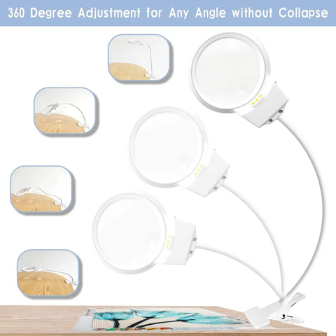 LED Magnifying Lamp For Diamond Painting Tools With 4X And 6X Magnifier, Clip Flexible Neck, Bright LED Light demonstration