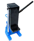Beast Mode Rock Solid Heavy Duty Hydraulic Toe Jack With 10 Ton Lifting Capacity, blue steel frame, compact design for tight spaces.