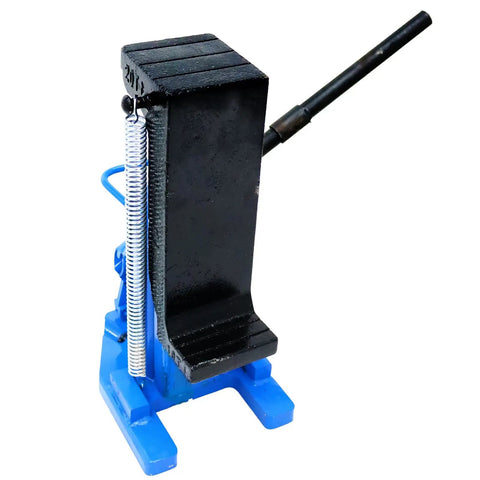 Beast Mode Rock Solid Heavy Duty Hydraulic Toe Jack With 10 Ton Lifting Capacity, blue steel frame, compact design for tight spaces.
