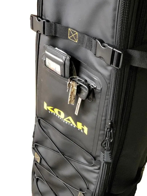Long Fin Utility Spearfishing Backpack showing front pocket with wallet and keys