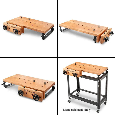 Handy Bench Portable Woodworking Workbench with Moxon Vise, 16x32 Solid Beech Benchtop, 4x4 Dog Hole Grid, Adjustable Steel Base Brackets