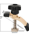 Router Clamping Kit With T Track Hold Down Clamps for Engraving Machines showing dimensions and black handle.