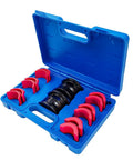 Fork Seal Driver Kit 14 Piece For Motorcycles Pro Grade Fork Seal Installer And Removal Tool Set with adapters in blue storage box.
