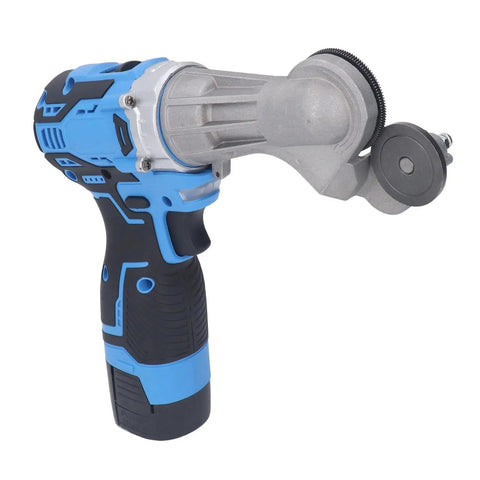 Jauarta Cordless Plate Shear Electric Drill Sheet Cutter With Ti Steel Gear, blue and gray handheld tool for metal cutting.