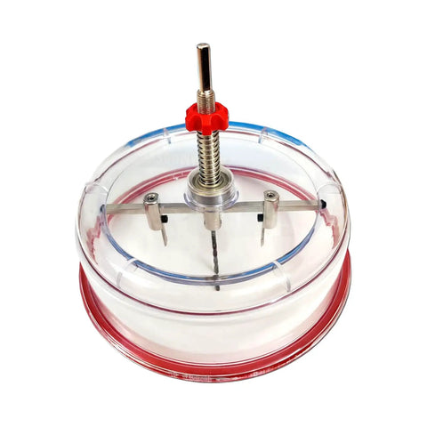 Heavy Duty Adjustable Hole Saw Cutter Kit Twin Blade Drywall Tool for Recessed Lights with clear dust cover and spare pilot bits.