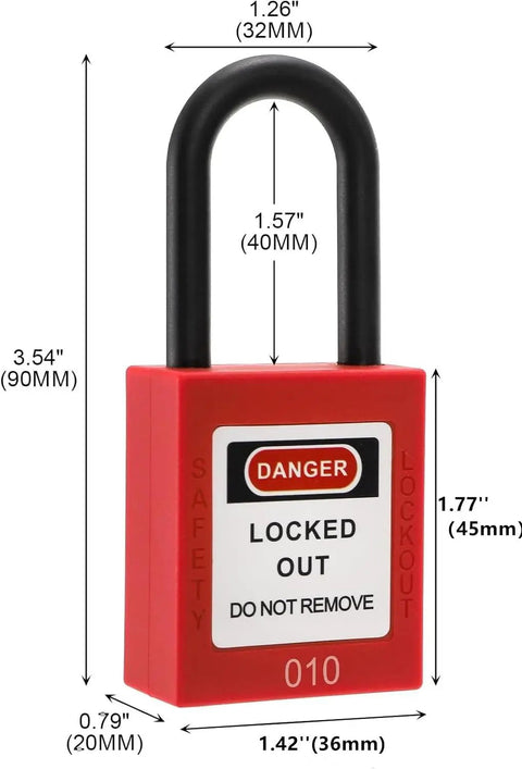 10 Pack Lockout Tagout Padlocks For Stations And Devices, Keyed Differently, Red Plastic Unibody Locks With Two Keys Per Lock
