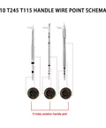 Schematic of T210, T245, T115 handles with wire points, includes Five Hole T245 Soldering Handle For JBC Aixun Sugon Aifen I2C