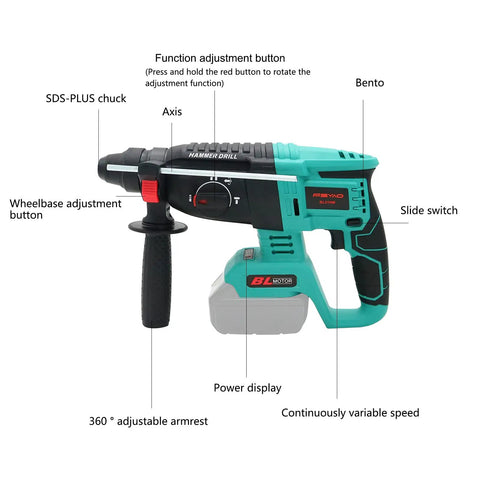18V SDS Plus Brushless Cordless Rotary Hammer Drill With 3 Modes For Concrete And Stone Hammering Chiseling And Drilling