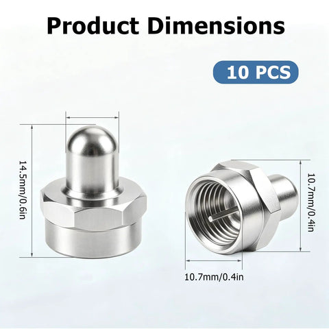 Coax Cap Covers 10 Pack 75 Ohm Unused Coax Port Terminators Stop Signal Leakage And Pixelation with dimensions labeled
