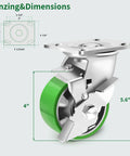 Diagram of 4 Inch Heavy Duty Industrial Grade Caster Set Of 4 With Swivel Casters And Brake, Maintenance Free Aluminum Core PU Wheels
