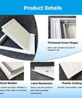 Rock Solid Flush Mount Access Panel For Drywall With Heavy Duty Aluminum Frame And Sleek Galvanized Steel Cover fast snap install details, showing hinges and latch.