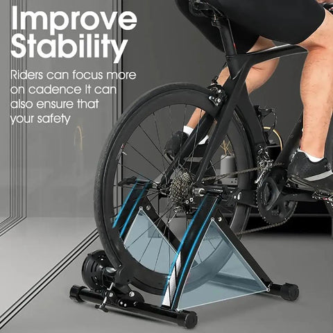 Indoor Bike Trainer With Magnetic Resistance Foldable Portable Turbo Trainer Stand for 24-28 Inch and 700C Bikes in use