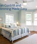 Bedroom with Ceiling Fan Control And Dimmer Switch With Separate Fan Speed And Light Dimmer For LED CFL Halogen And Incandescent Bulbs Plug And Play Setup White 66DF-10W