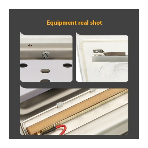 Close-up view of Durable Rock Solid Tabletop Vacuum Sealer Machine For Fresh Food Preservation showing internal components and heating elements.