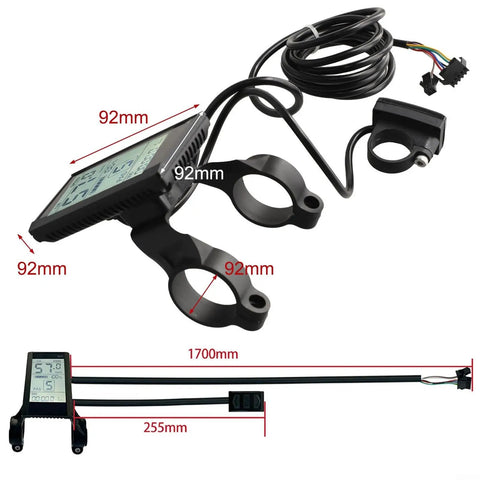 Upgrade Your Ride With Premium S830 LCD Display Screen Featuring 5Pin Sm Connector For 24V 36V And 48V Electric Bike Scooter Smart UART Control Panel Dash For Speed And Battery Monitoring, black 92mm display with 1700mm cable