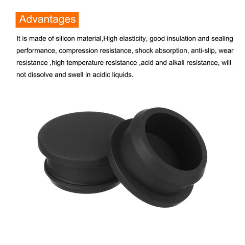 Hella Sturdy Snap In Round Silicone Hole Plugs, black rubber, 27 mm size, for sealing and insulation in electronic projects.