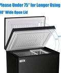 Keep Your Cool With This Badass 3.5 Cubic Foot Chest Freezer Featuring Seven Chill Zones And A Sleek Black Shell That Slays On Tiny Apartment Counters Or College Dorm Rooms, showing 90° wide open lid.