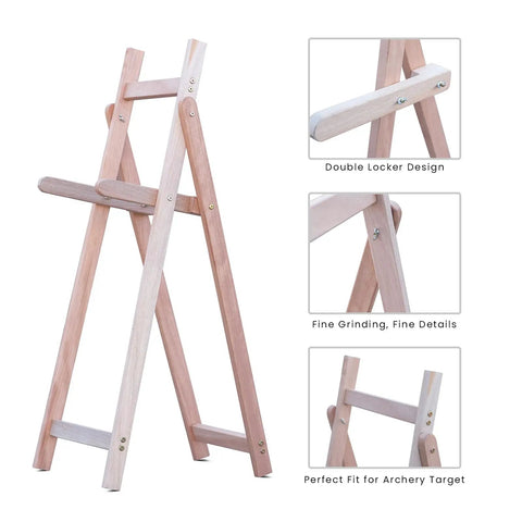 Adjustable Wooden Archery Target Stand for Backyard Practice showing stable pine wood design and fine details