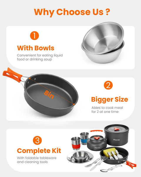 21 Piece Camping Cookware Mess Kit For Two Lightweight Pots And Pans Set With Nonstick Coating Non Toxic And Scratch Resistant