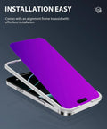 iPhone 17 Pro Max Privacy Screen Protector 6.9 Inch Purple Gradient Anti Spy Glass Shield shown with installation frame