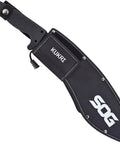 Kukri 13 Inch Survival Machete With Back Edge Saw Stainless Steel Blade Textured Handle Nylon Sheath shown in sheath