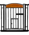 Walk Through Pet Gate With Cherry Wood Accents And Black Finish, Sturdy Metal Frame, Expands From 30.5 To 33.5 Inches, 30 Inch Tall