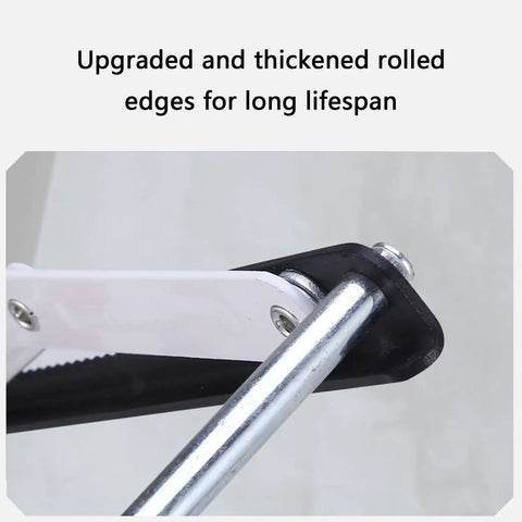 Close-up of upgraded rolled edges on Kickass Foldable Cutting Machine Stand With Balanced Lift System for durability.