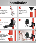 Installation guide for Extendable Laser Level Pole with Telescoping Tripod 12 Feet Tall for Rotary and Line Lasers Red Finish