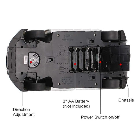 Underside view of Audi R8 LMS Style Remote Control Car 1 14 Scale High Speed RC Toy For Adults Kids showing battery compartment