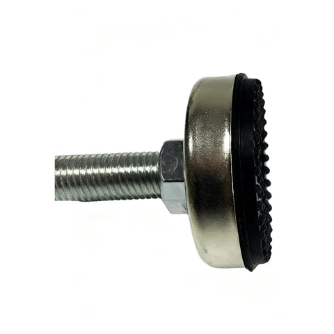 Adjustable Swivel Leveling Feet 4 Pack Heavy Duty Stabilizers For Workbenches Cabinets Machines 529 Lb Load Capacity Black Nylon Stainless Steel Thread close-up of threaded rod and foot pad
