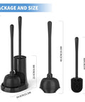 Heavy Duty Toilet Plunger And Brush Set With Holder 2 In 1 Bathroom Cleaning Kit Featuring Dimensions Against White Background
