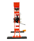 Heavy Duty Industrial Hydraulic Shop Press Delivering 100 Ton Pressing Force And Twin Cylinder Muscle For Quick Gear Bearing Swaps Metal Stamping Jobs Built Like A Boss Workhorse, side view with dual hydro pump and welded frame.