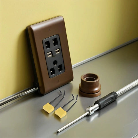Get Your Hands On 30 Pcs Of High Voltage Microfarad Safety Capacitors With Built In Wire And Plastic Casing For Rock Solid Electrical Appliance Testing And Maintenance Work Without The Headache Or Risky Failures - Image of electrical outlet, wires, and screwdriver.