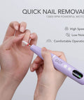 Effortless Cordless Nail Drill And Electric Nail File With Bright LED Display And Nine Precision Speeds For Low Stress At Home Gel Manicures Super Lightweight Violet Purple in use for quick nail removal.