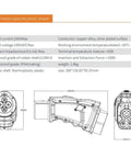 Road Ready CCS To CHAdeMO EV Fast Charging Adapter DC 1000V 250A specifications sheet detailing dimensions and material features.