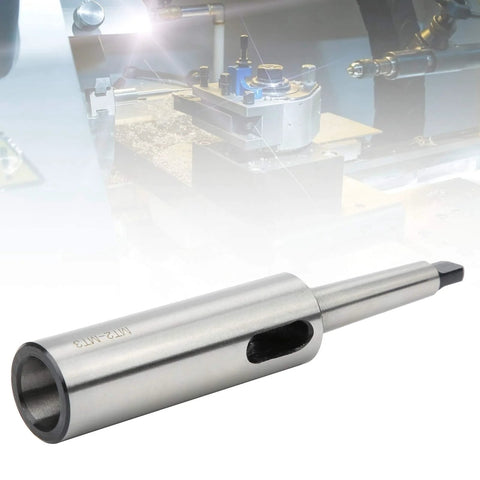 MT2–MT3 taper drill sleeve adapter for CNC fixtures; steel, Morse taper shank, silver finish