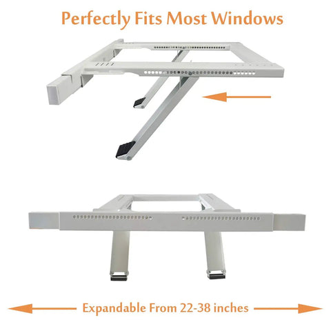 Side view of Tool Free No Drilling Window AC Bracket, No Tools Required, Heavy Duty Support Up To 200 Lbs, adjustable to fit windows.