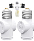 2 Pack Light Socket To Plug Adapter, E26 To 3 Prong Outlet And Light Bulb Socket Converter, white adapters for lamps and fixtures.