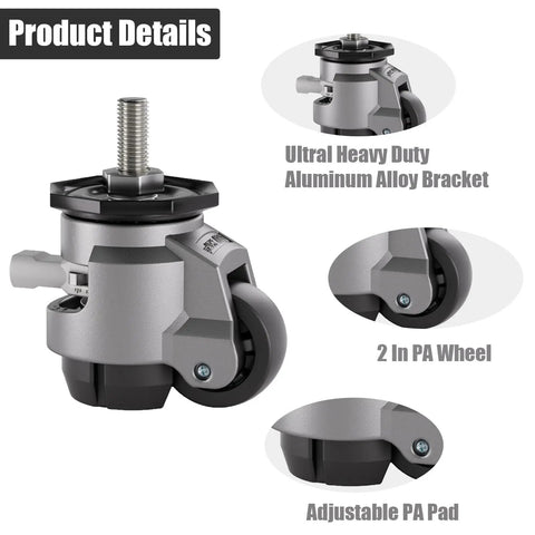 Beefy Heavy Duty Stem Leveling Casters Set Of 4 With 2200 Lb Load Capacity Adjustable Height Retractable Swivel Industrial Casters