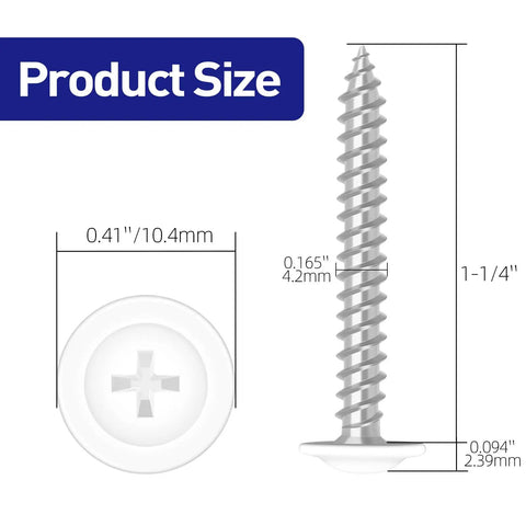 No Sweat Size Eight Wood Screws Boast Truss Head Form Zinc Steel Frame White Painted Crown product size dimensions