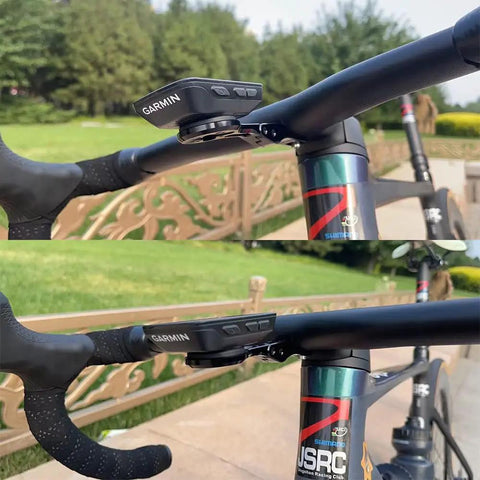 Bike Stem And Handlebar Mount For Garmin Edge And Wahoo ELEMNT on Scott Foil Addict handlebars, outdoor view