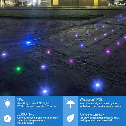 12W RGBW In-Ground Landscape Lights 8 Pack With 16 Color Vibes Waterproof Outdoor on pathway at night