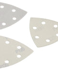 Three triangle sanding pads from Sandpaper Assortment Kit With Hook And Loop Triangle Pads 12 Pack Universal Fit For All Brands Pro Grade