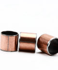 Three Piece Self Lubricating Oilless Bushing Sleeve Bearing 0.55 Inch Bore 0.62 Inch Outside Diameter 0.59 Inch Length Carbon Steel Sintered Bronze Plain Bearing in a close-up view.