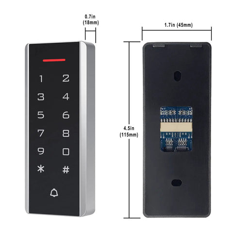 Front and back view of Proximity ID Card Access System With Keypad 125KHz Reader Supports Swipe Or Password 1000 User Capacity